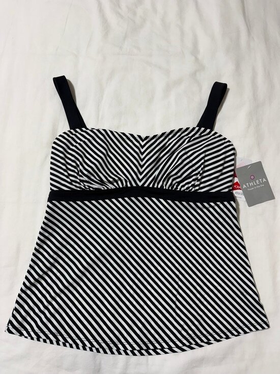 Athleta Other - NWT Athleta 38 D/DD Black White Stripe Bra Cup Tankini Swim Top